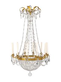 A Neoclassical Gilt-Bronze, Tole and Glass Twelve-Light Chandelier — EARLY 19TH CENTURY
