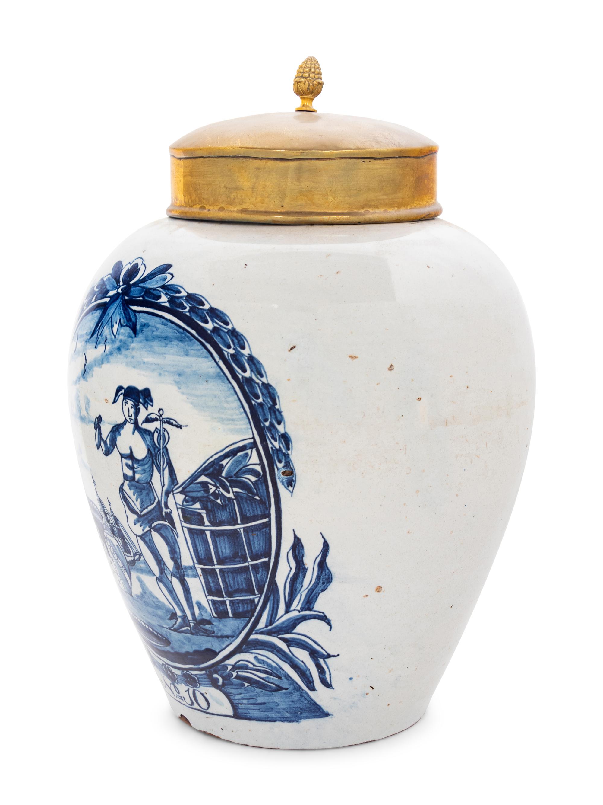 A Delft Blue and White Tobacco Jar