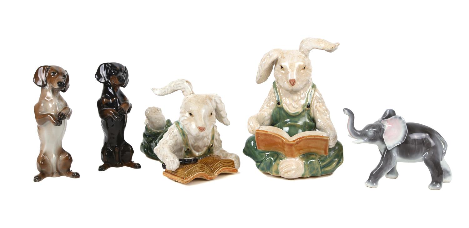 A Collection of Five Animal Figures Length of largest 10 inches. — 20TH CENTURY