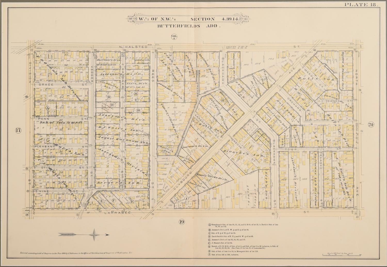 A group of 5 maps of Chicago streets, comprising: