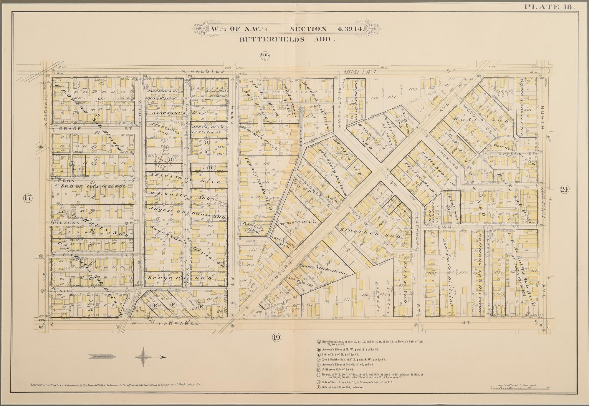 A group of 5 maps of Chicago streets, comprising: