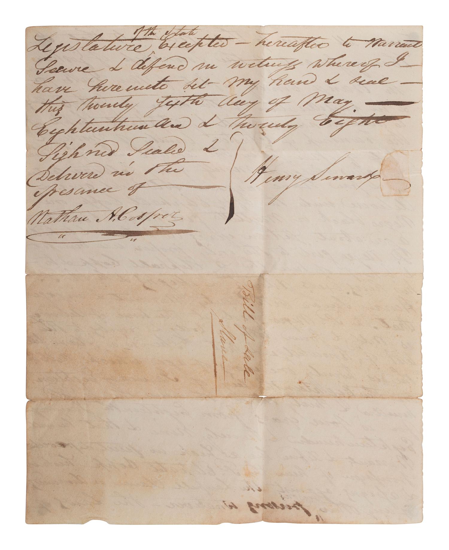[SLAVERY & ABOLITION]. Manuscript bill of sale for an enslaved girl named Violet. [New York or New Jersey?], 6 May 1828.
