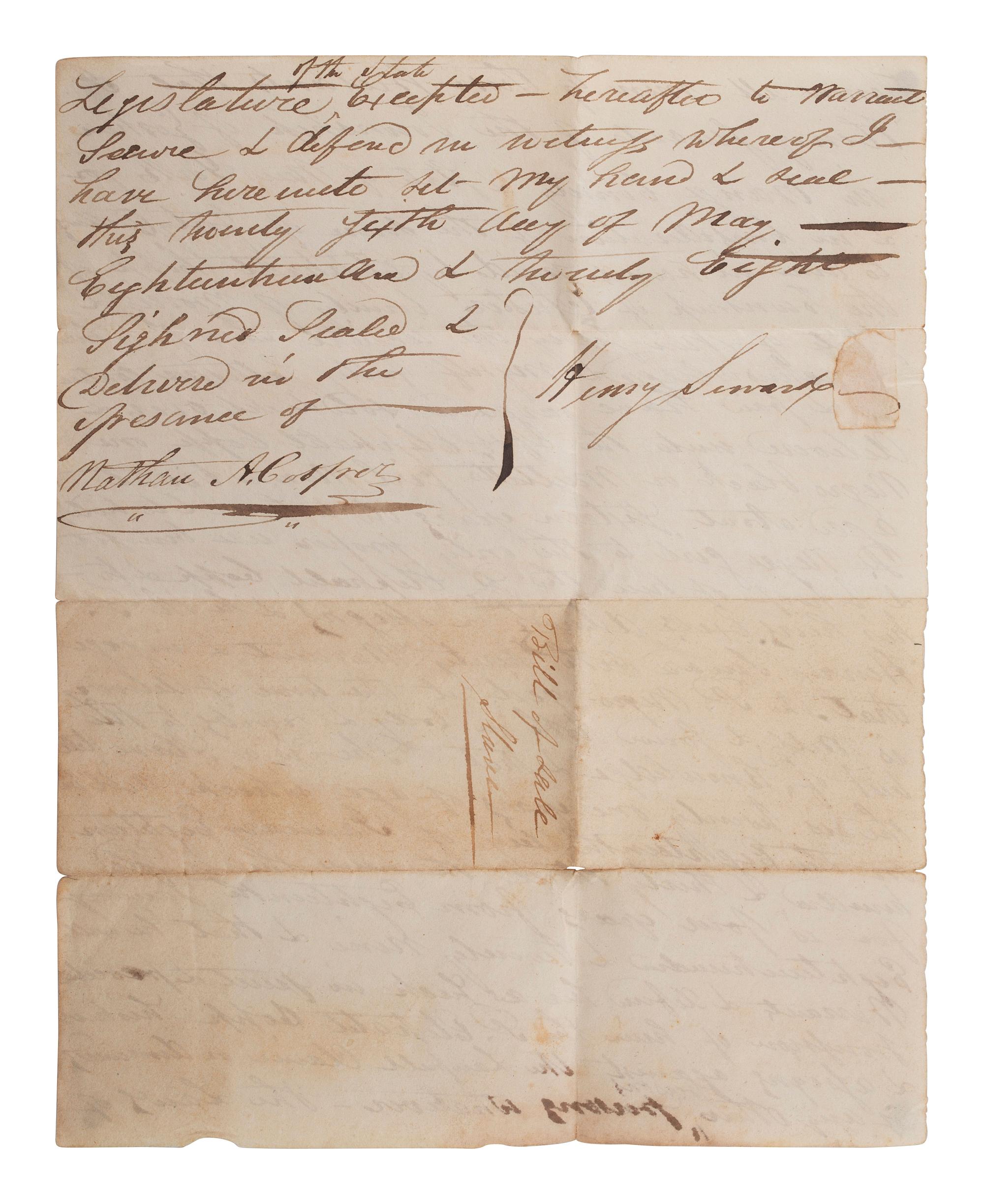 [SLAVERY & ABOLITION]. Manuscript bill of sale for an enslaved girl named Violet. [New York or New Jersey?], 6 May 1828.