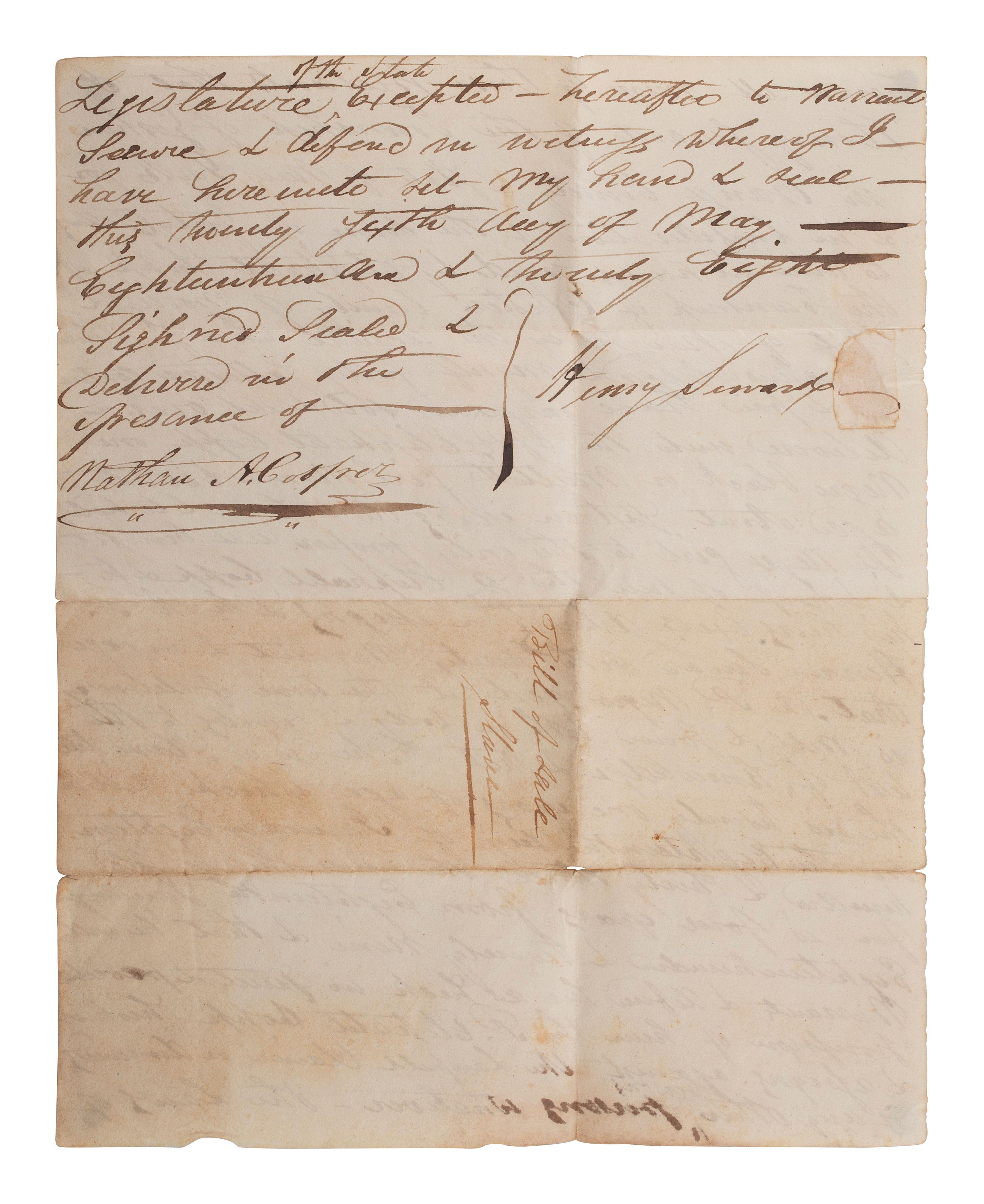 [SLAVERY & ABOLITION]. Manuscript bill of sale for an enslaved girl named Violet. [New York or New Jersey?], 6 May 1828.