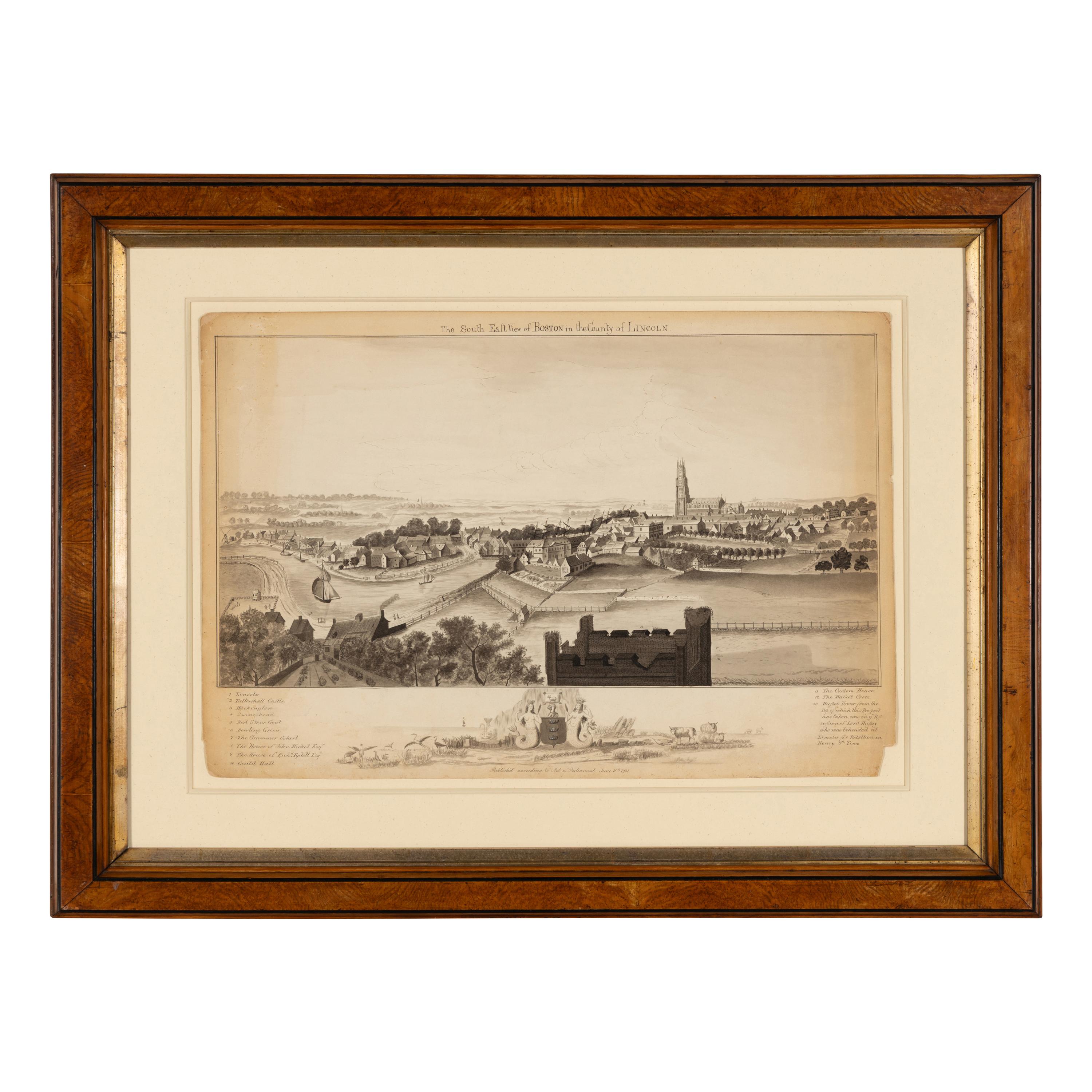 An Ink and Wash Illustration of the Topography of Boston, Lincolnshire
