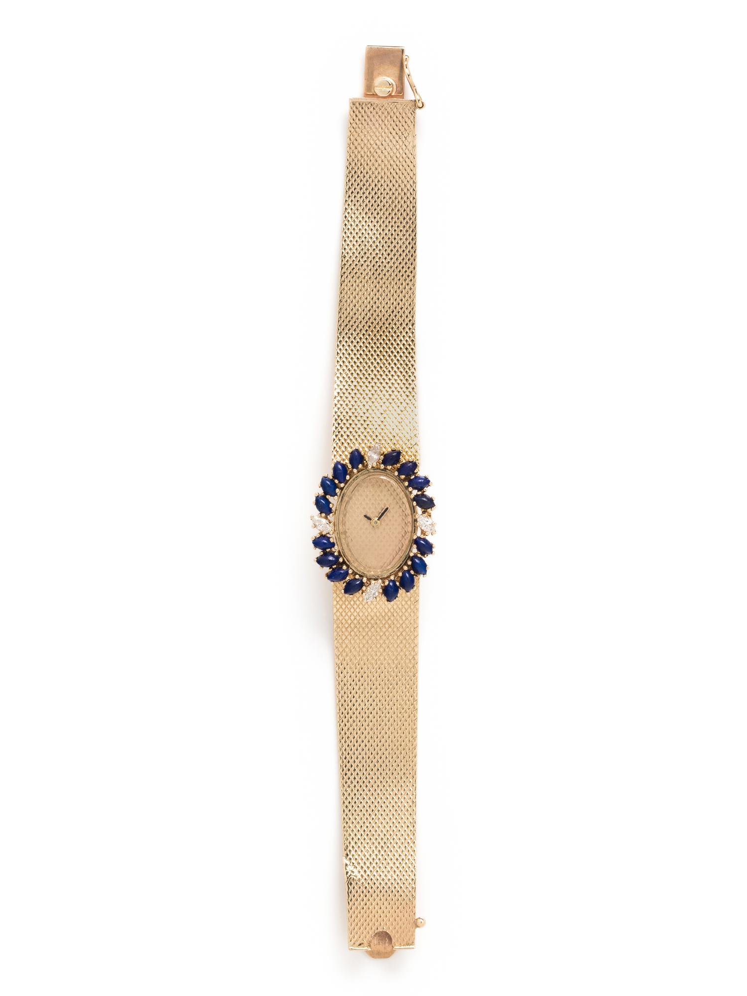 SOLD: 14K YELLOW GOLD, LAPIS LAZULI AND DIAMOND WRISTWATCH