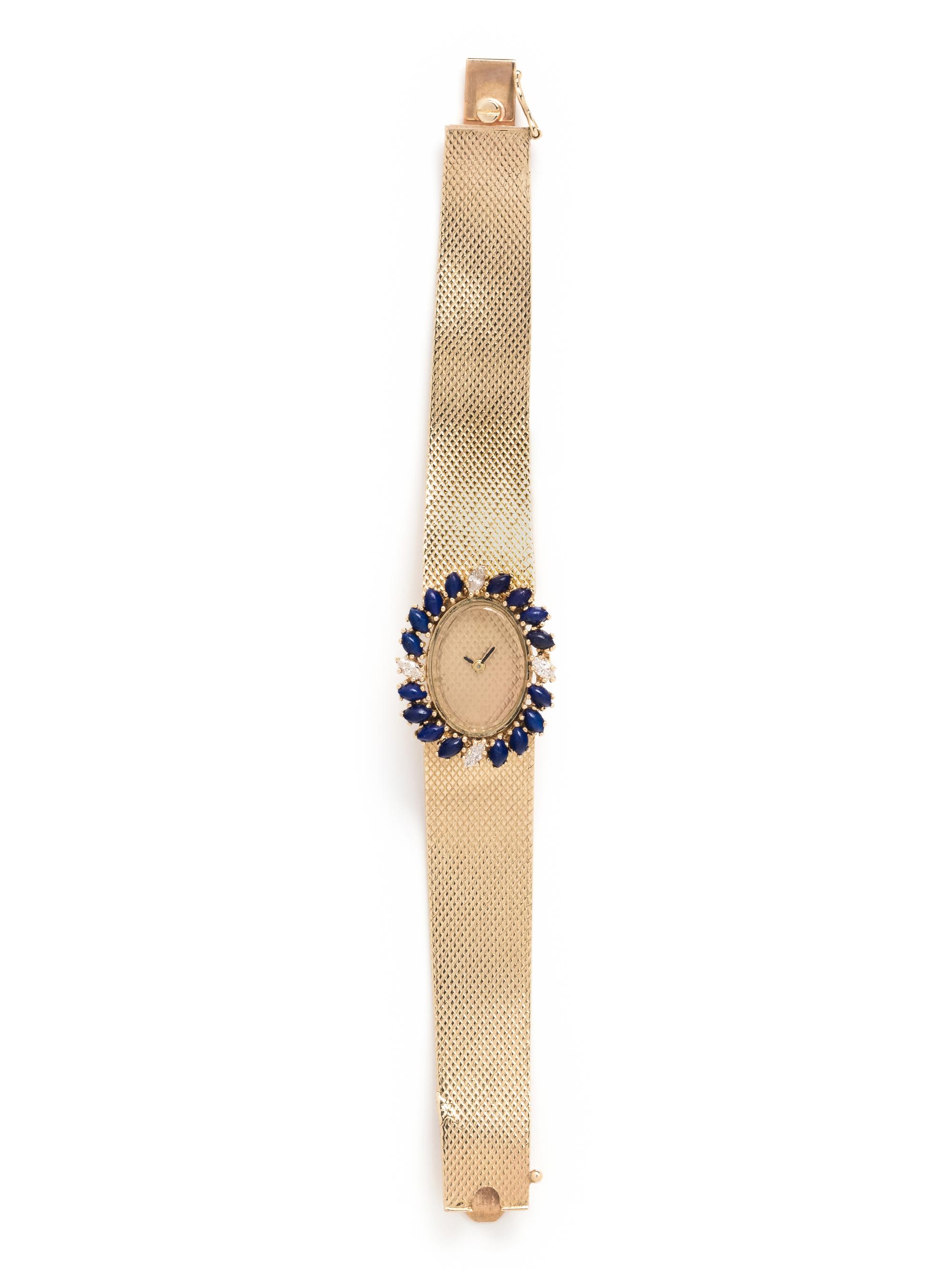SOLD: 14K YELLOW GOLD, LAPIS LAZULI AND DIAMOND WRISTWATCH