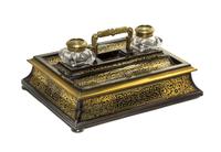 An English Boulle Marquetry Encrier, Lund of Cornhill, Width 15 1/4 inches.