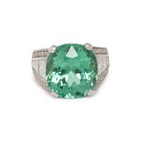 PLATINUM, GREEN TOURMALINE, AND DIAMOND RING