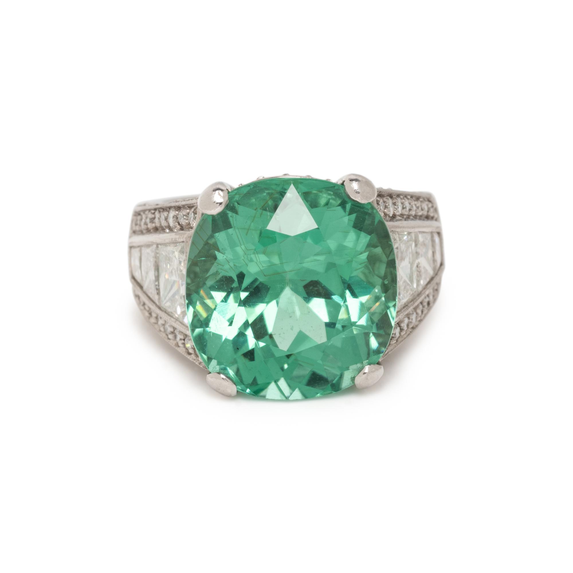 PLATINUM, GREEN TOURMALINE, AND DIAMOND RING
