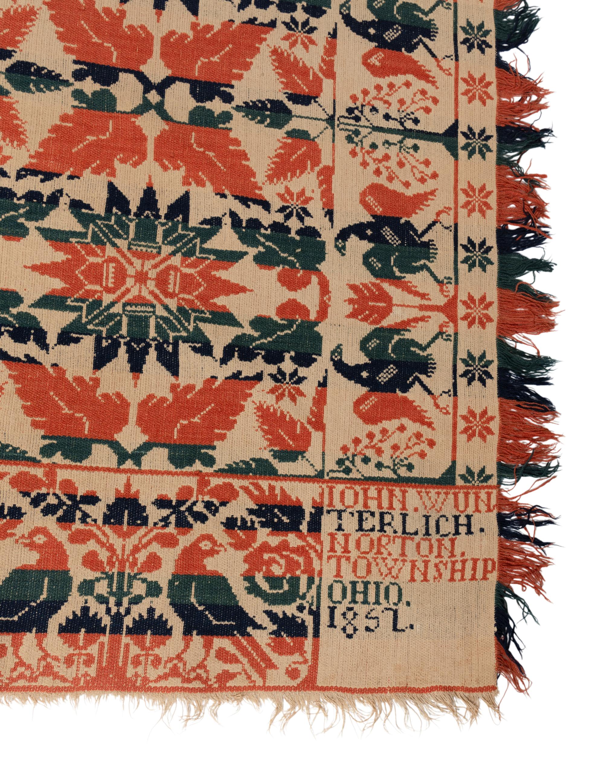 Two Cotton and Wool Jacquard Coverlets
