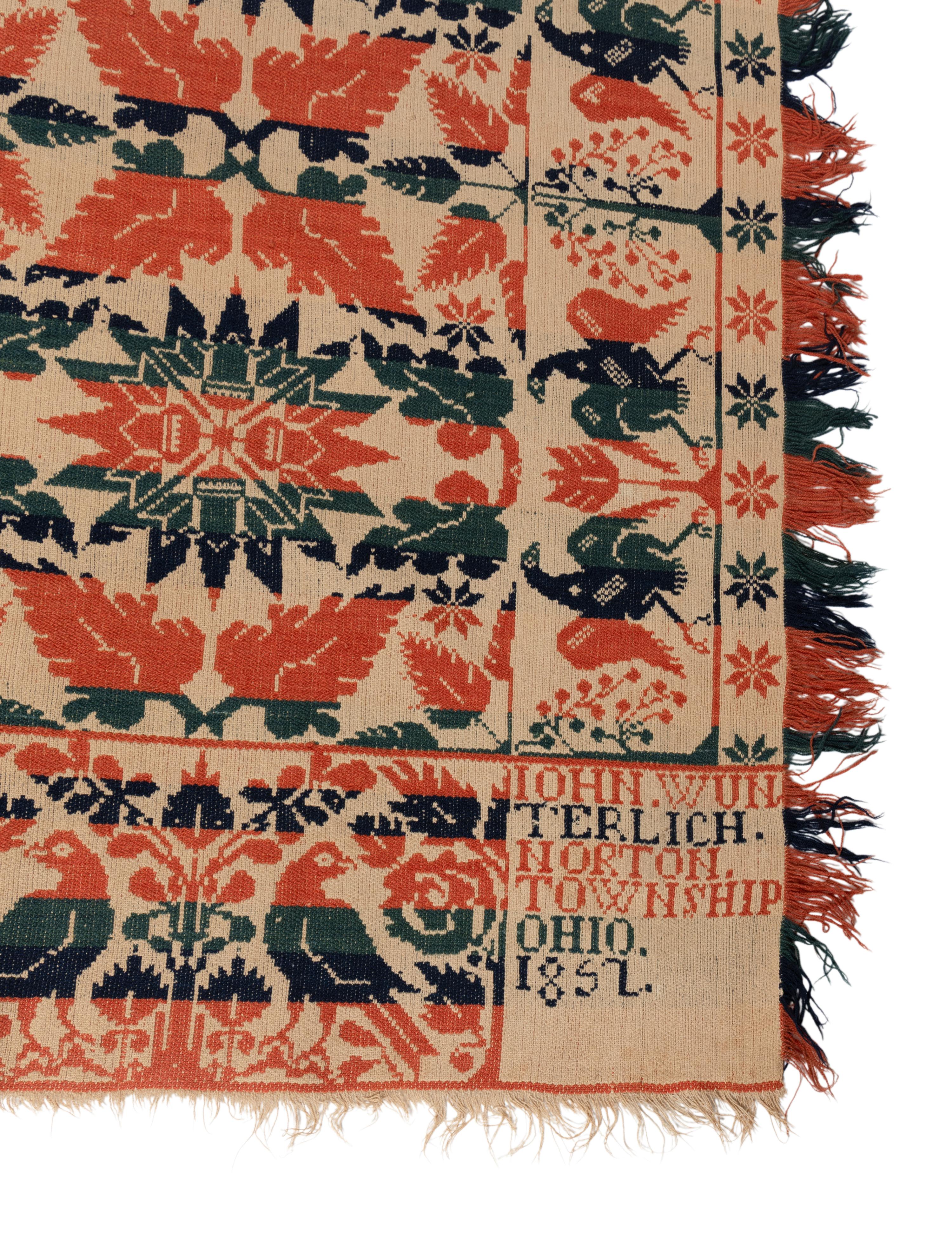 Two Cotton and Wool Jacquard Coverlets