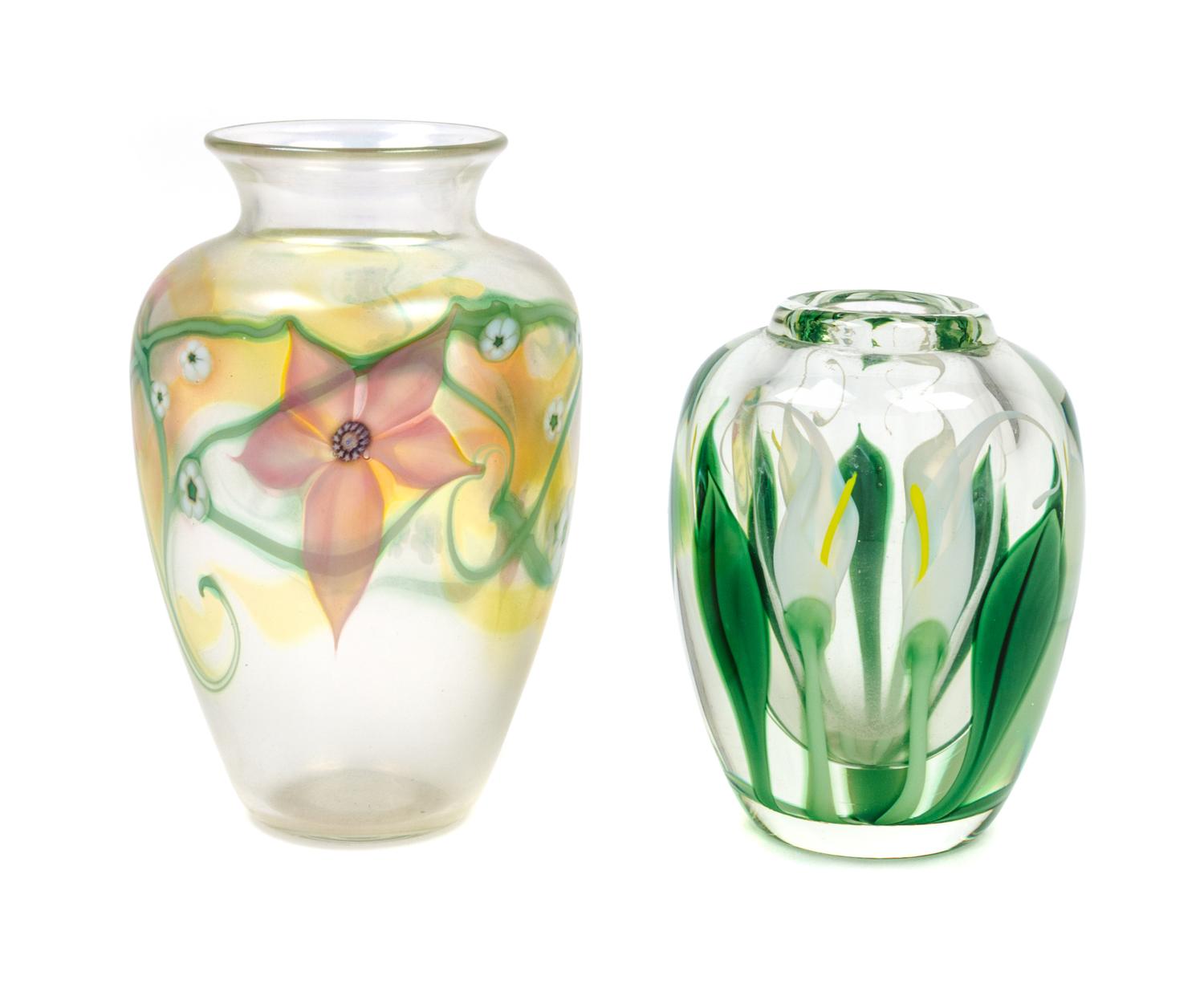 Two American Studio Glass Vases, Orient & Flume Height of taller 6 1/4 inches.