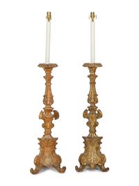 A Pair of Italian Baroque Giltwood Prickets