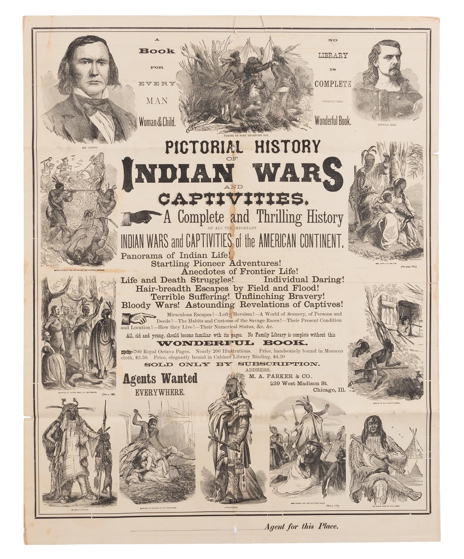 [INDIAN WARS]. An Advertisement for A Pictorial History of Indian Wars and Captivities. c. 1873.