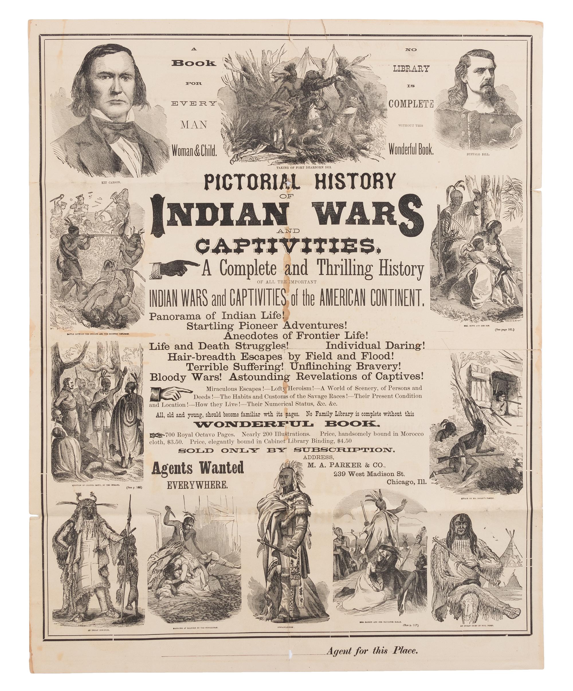 [INDIAN WARS]. An Advertisement for A Pictorial History of Indian Wars and Captivities. c. 1873.