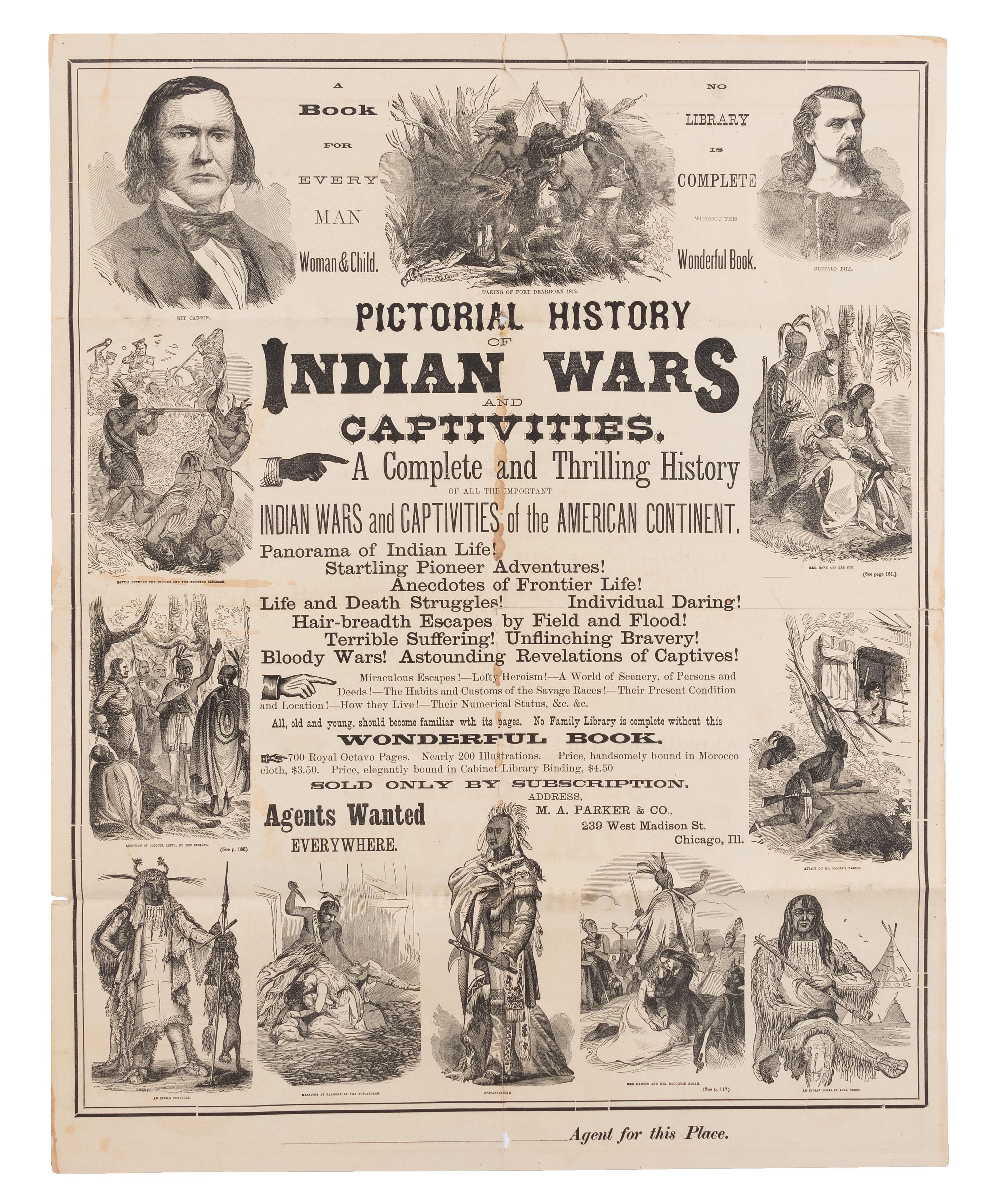[INDIAN WARS]. An Advertisement for A Pictorial History of Indian Wars and Captivities. c. 1873.