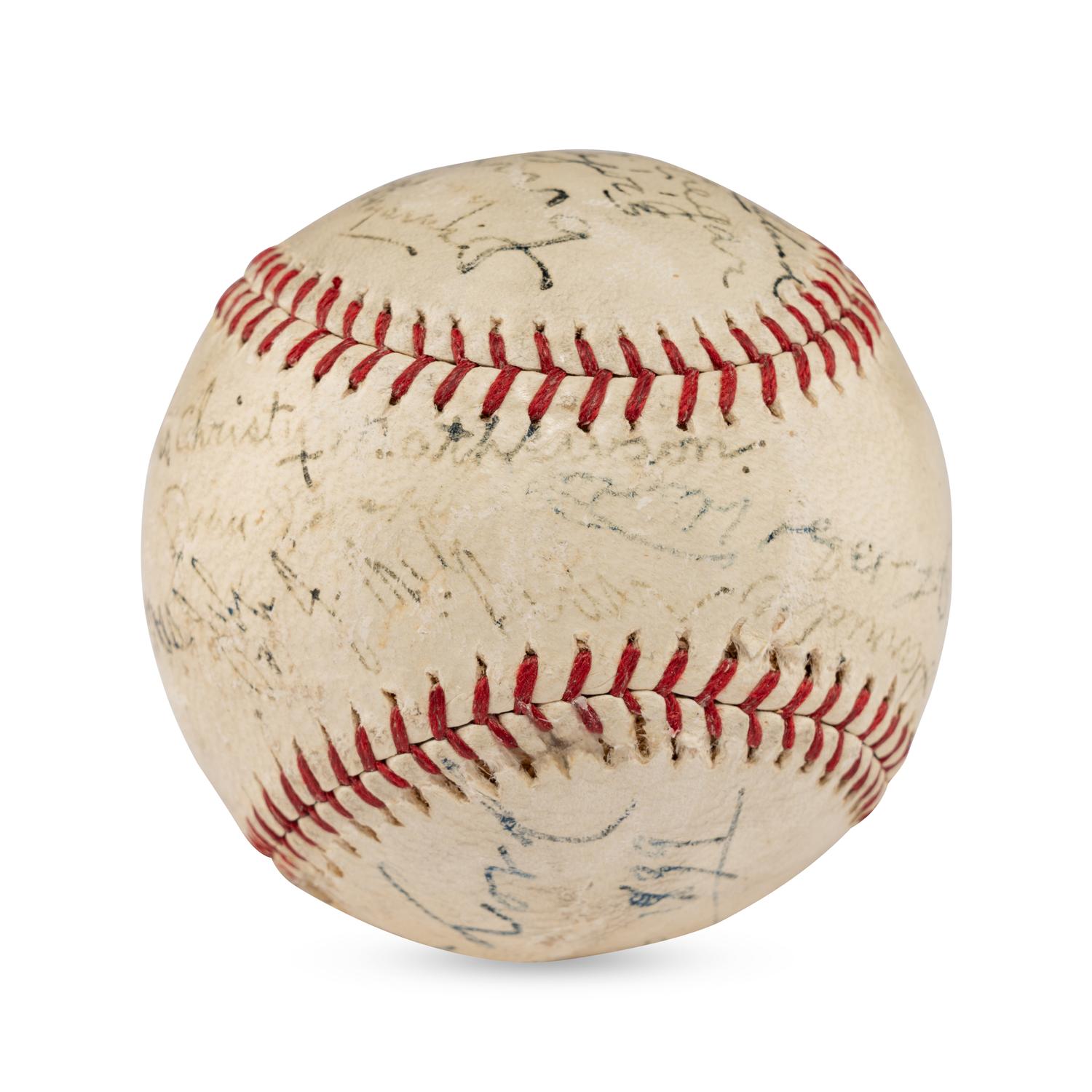 A Multi Signed Autograph Baseball Featuring Cy Young, Larry Lajoie, Kennesaw Mountain Landis and Additional Notables (Beckett Authentication Services Letter of Authenticity)