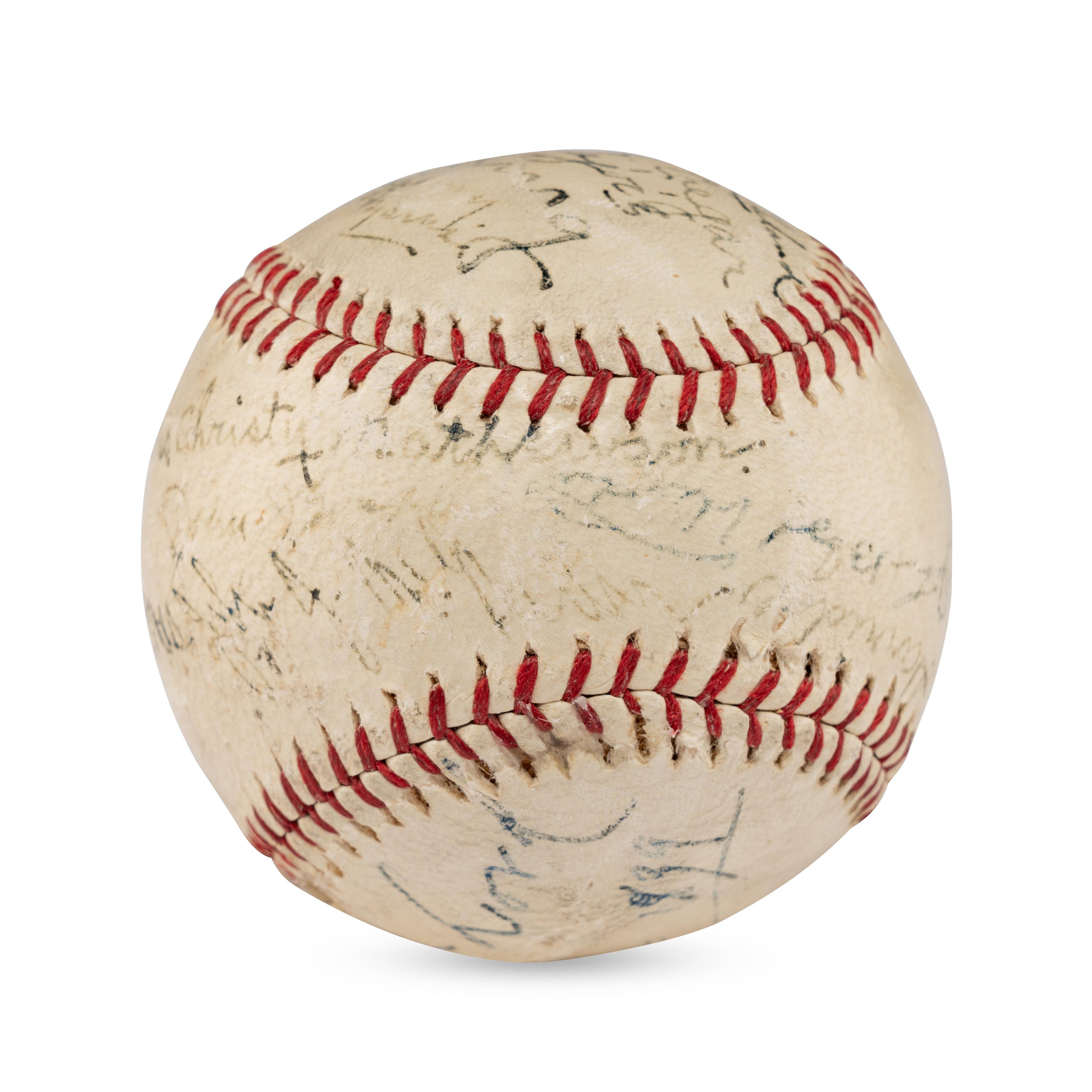 A Multi Signed Autograph Baseball Featuring Cy Young, Larry Lajoie, Kennesaw Mountain Landis and Additional Notables (Beckett Authentication Services Letter of Authenticity)