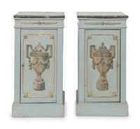 A Pair of Neoclassical Paint-Decorated Pedestal Cupboards