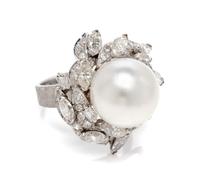 CULTURED PEARL AND DIAMOND RING