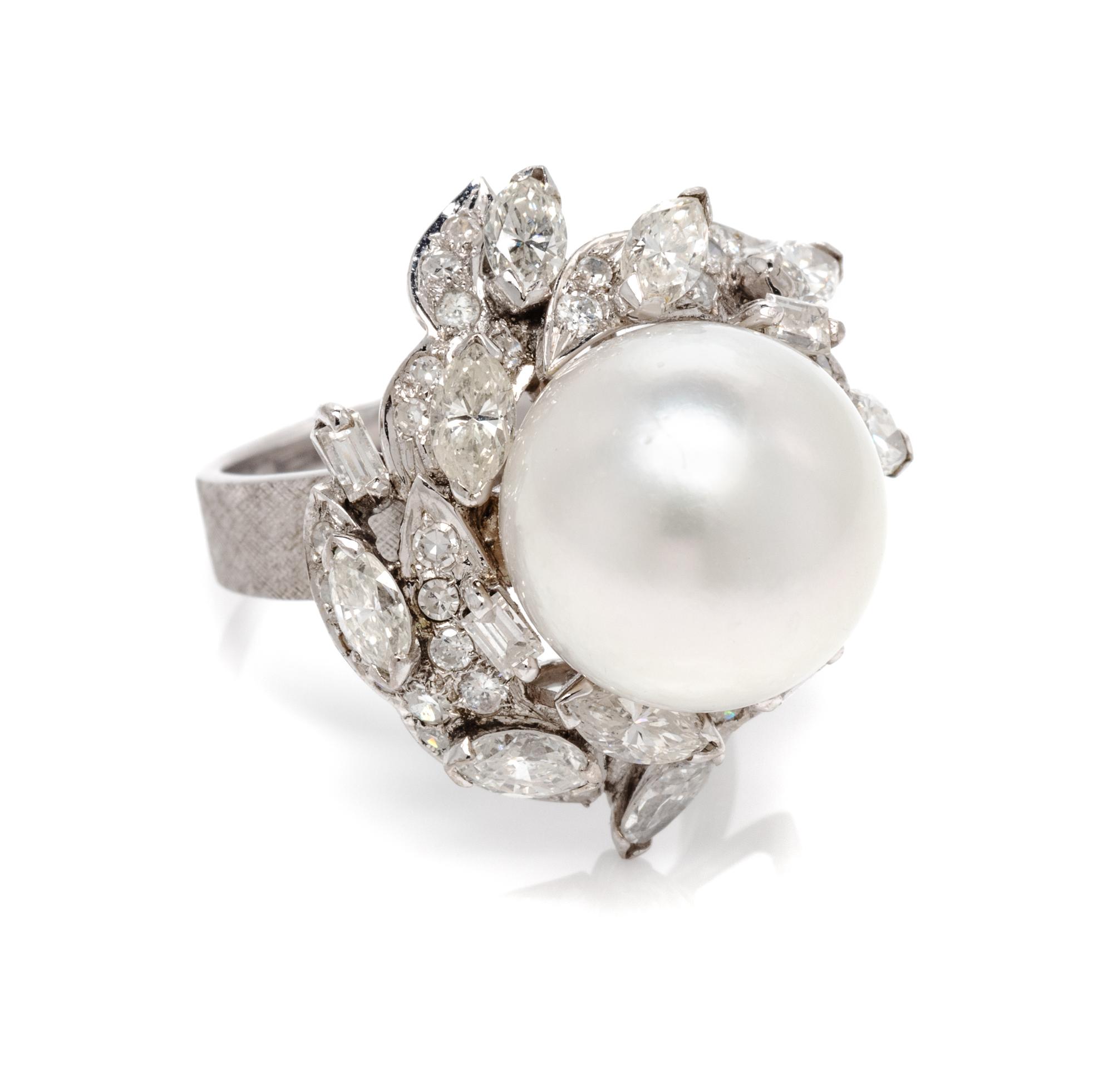 CULTURED PEARL AND DIAMOND RING