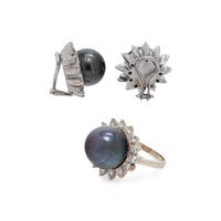 CULTURED TAHITIAN PEARL AND DIAMOND SET