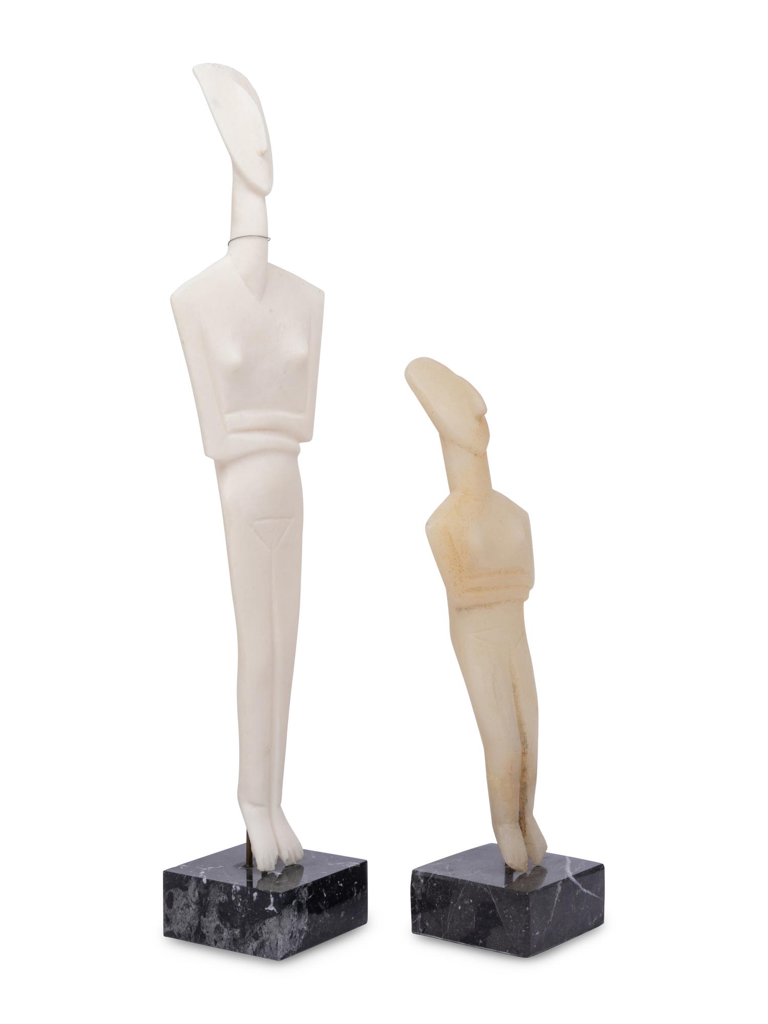 Two Carved White Marble Replica Cycladic Figures
