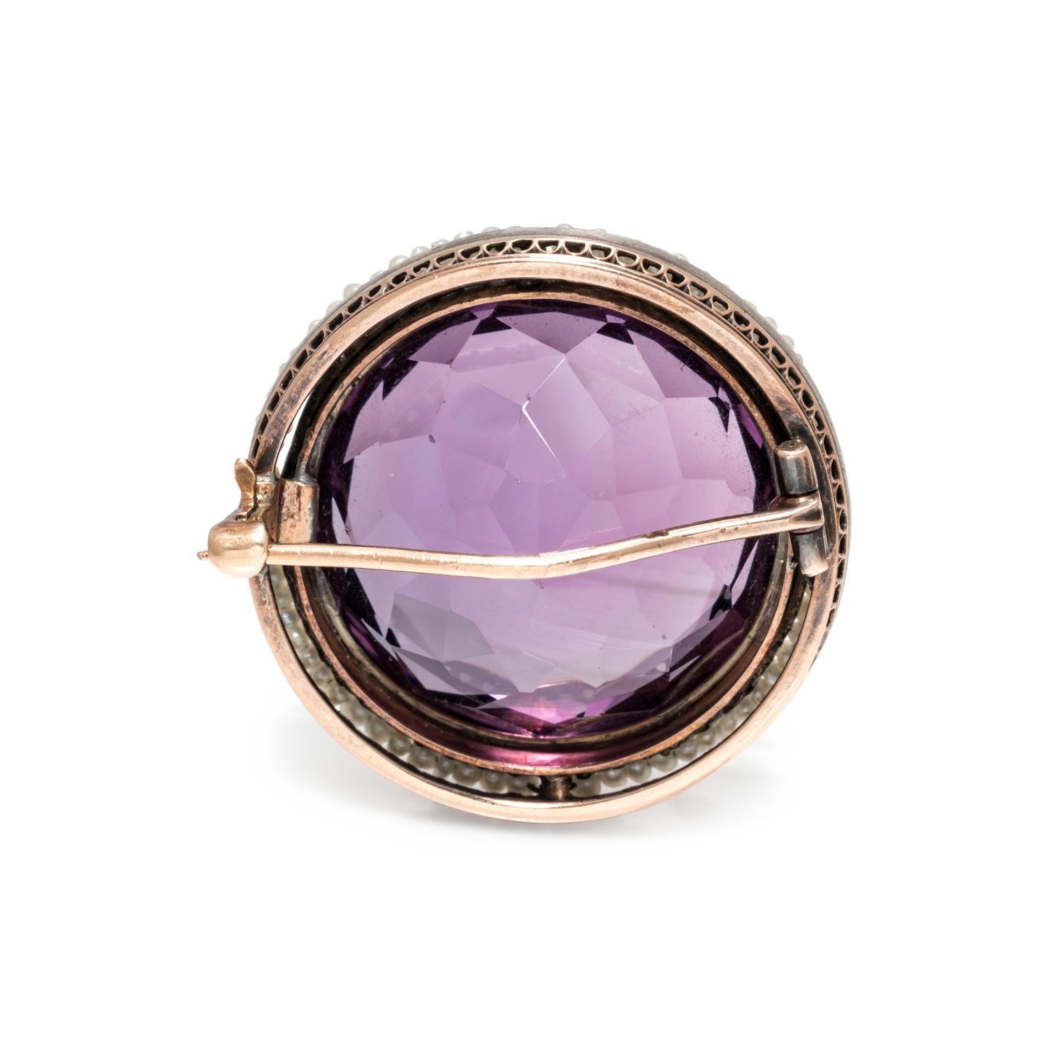 ANTIQUE, AMETHYST AND SEED PEARL BROOCH