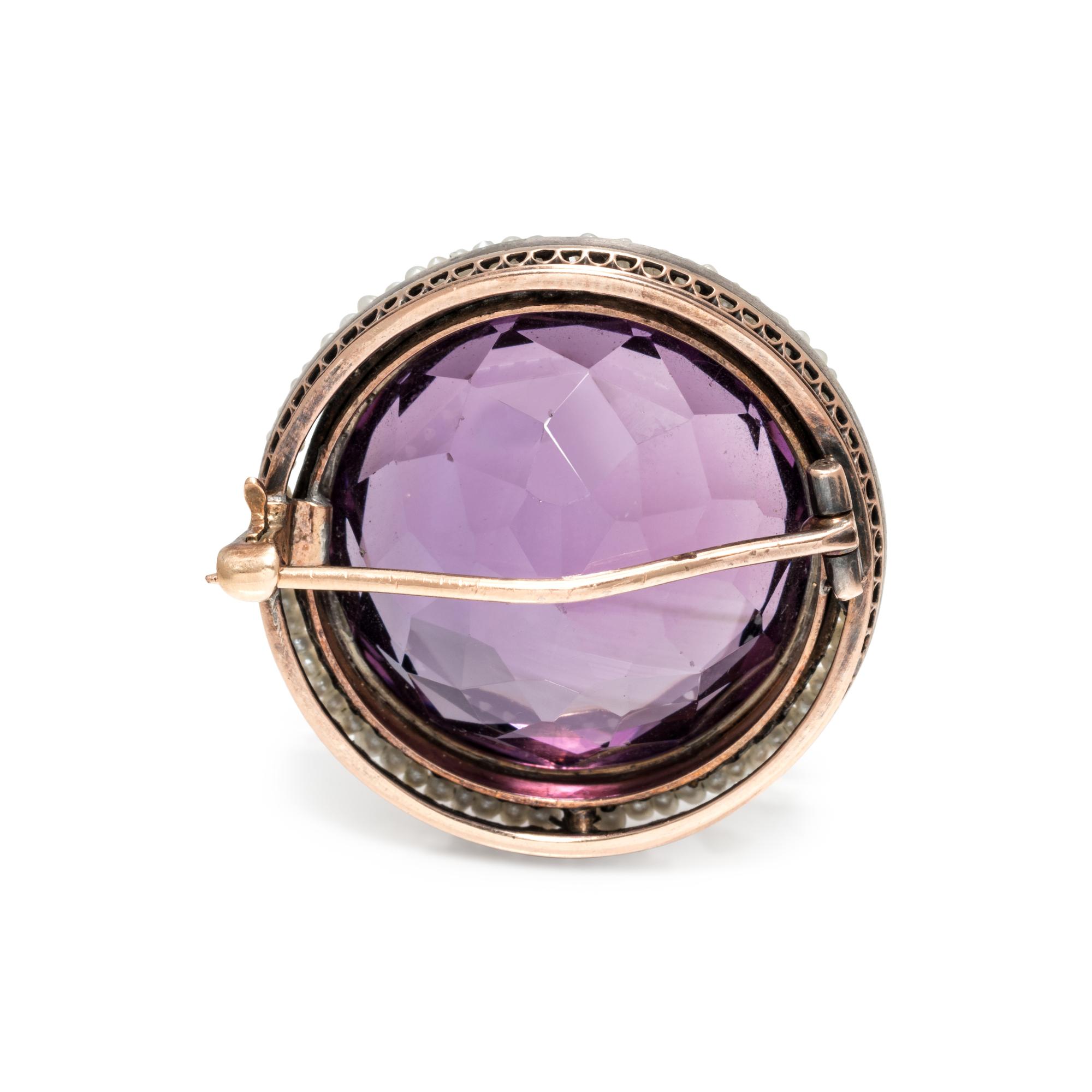 ANTIQUE, AMETHYST AND SEED PEARL BROOCH