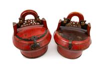 A Pair of Chinese Red Lacquered Wood Baskets