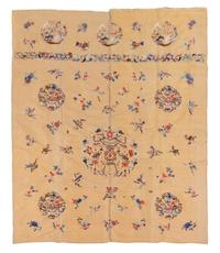 A Chinese Silk Beige-Gold Embroidered Brocade Hanging LATE QING DYNASTY 61 1/2 x 77 1/2 inches. — LATE QING DYNASTY