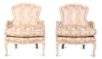 A Pair of Louis XV Style Painted Bergeres Height 34 inches. — 20TH CENTURY