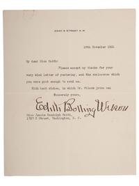 WILSON, Woodrow (1856-1924). A group of 3 items signed by Woodrow Wilson and Edith Bolling Wilson, highlighted by presidential signed appointment.