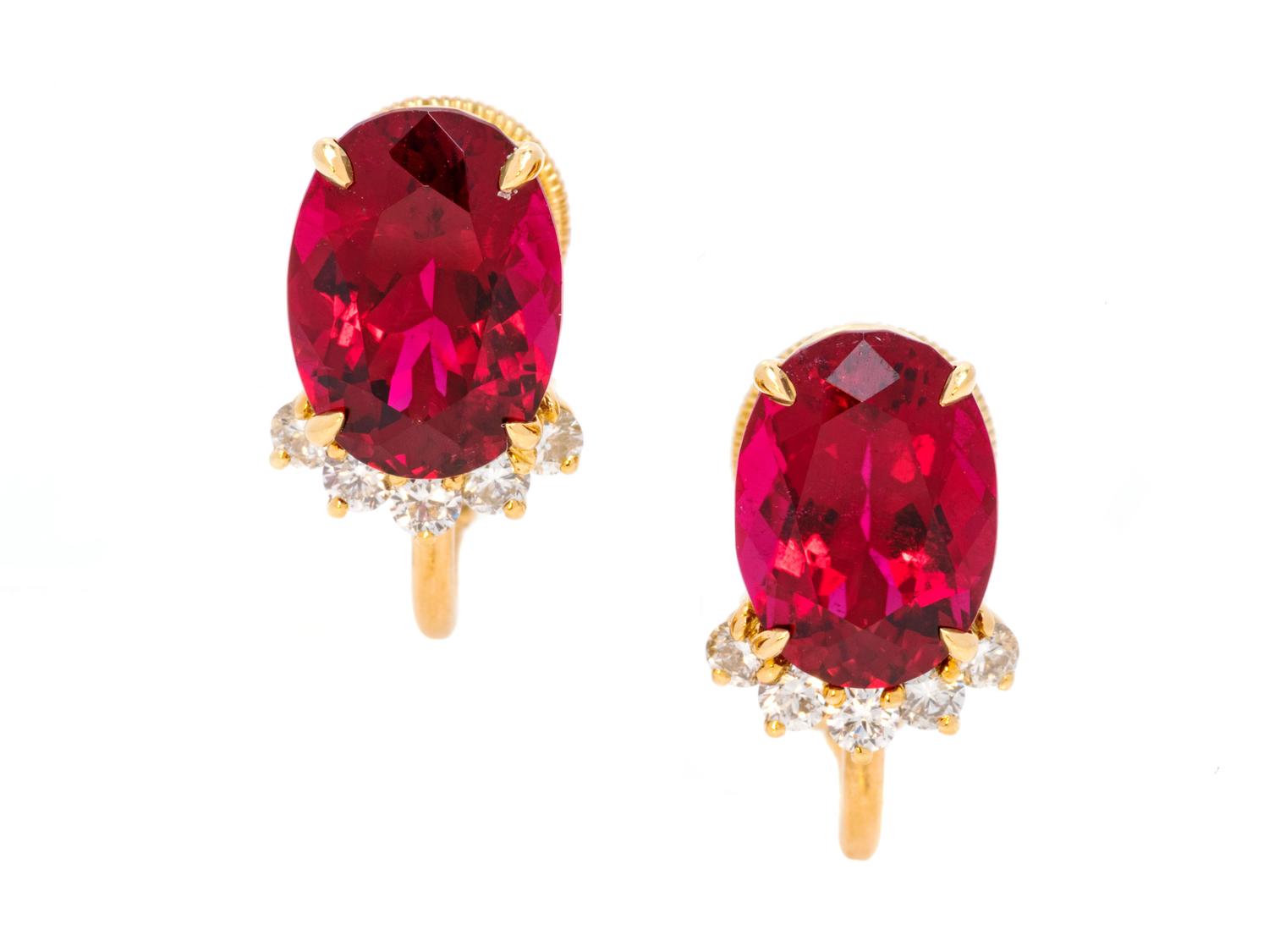 Rubellite Tourmaline and Diamond Earclips