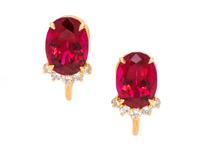 Rubellite Tourmaline and Diamond Earclips