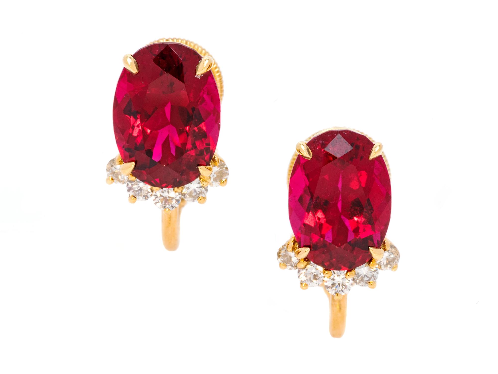 Rubellite Tourmaline and Diamond Earclips