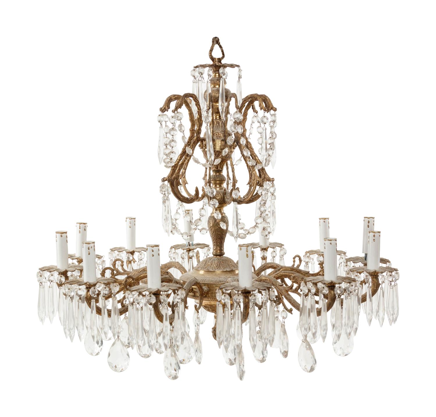 A Continental Gilt Metal Twelve-Light Chandelier