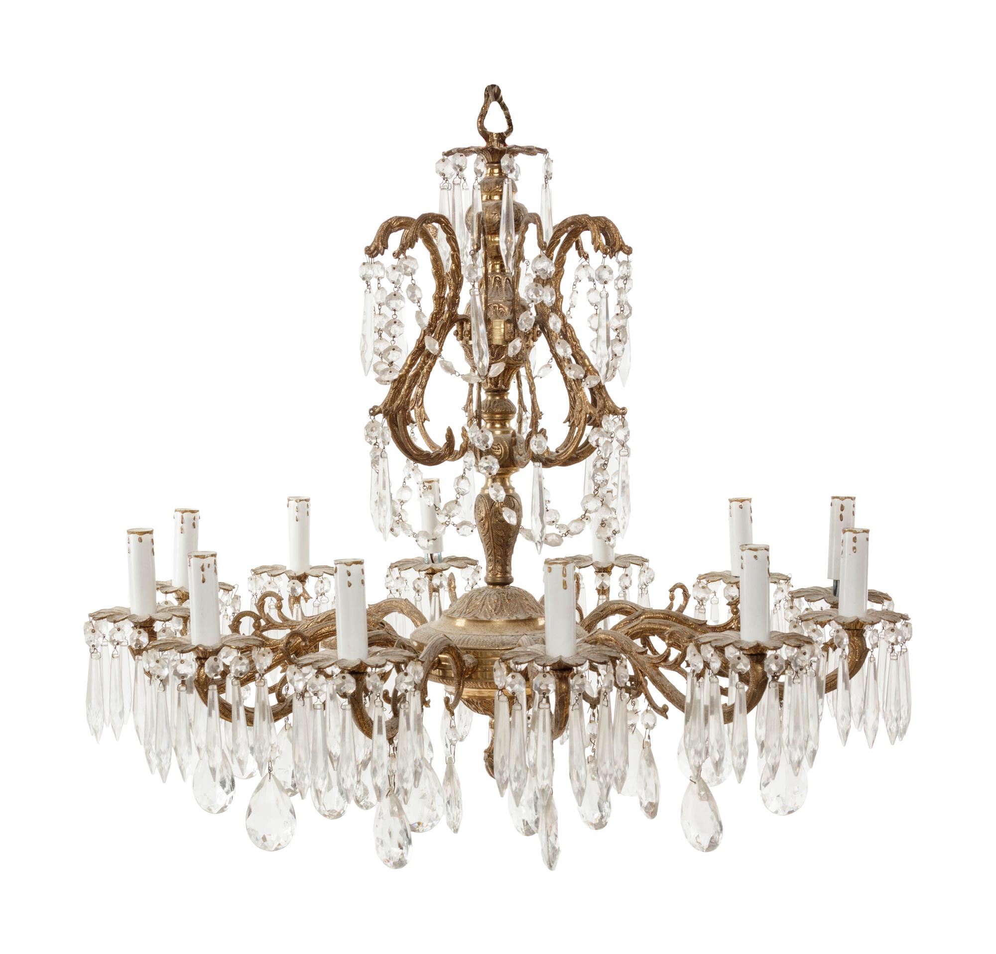 A Continental Gilt Metal Twelve-Light Chandelier