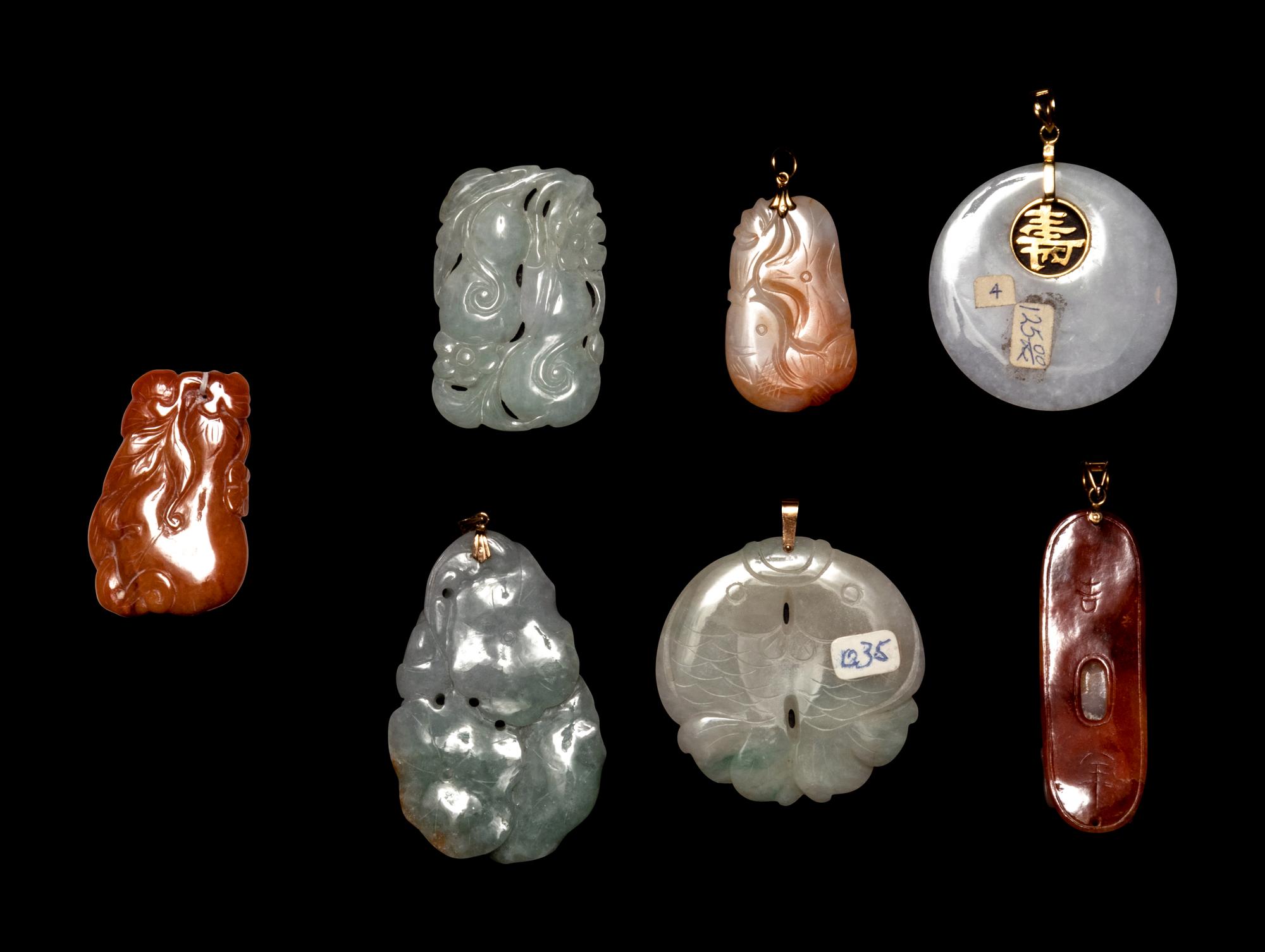 Seven Chinese Jadeite Pendants