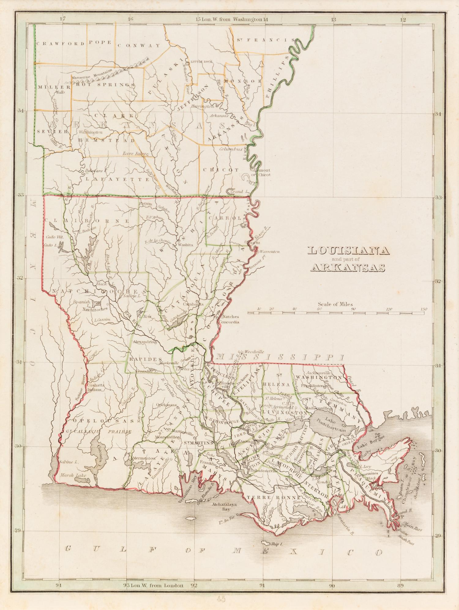 Five Framed Maps Pertaining to Louisiana and the Surrounding States