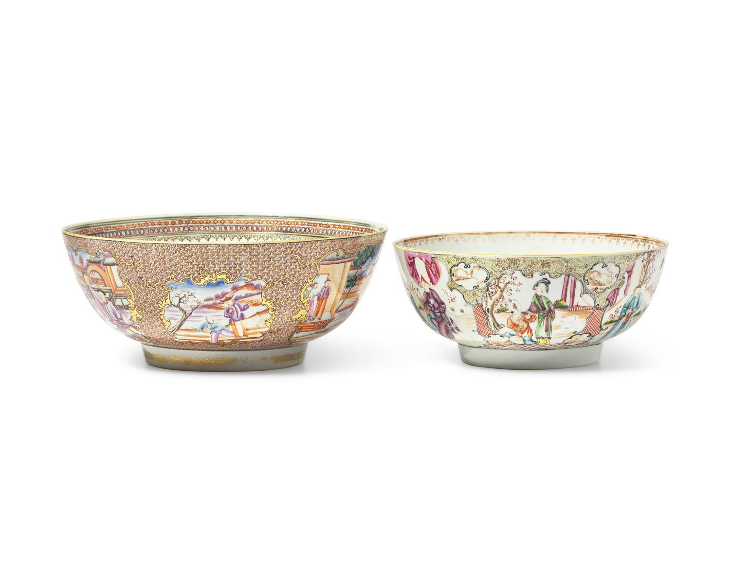 Two Chinese Export Porcelain Famille Rose Punch Bowls