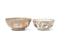 Two Chinese Export Porcelain Famille Rose Punch Bowls