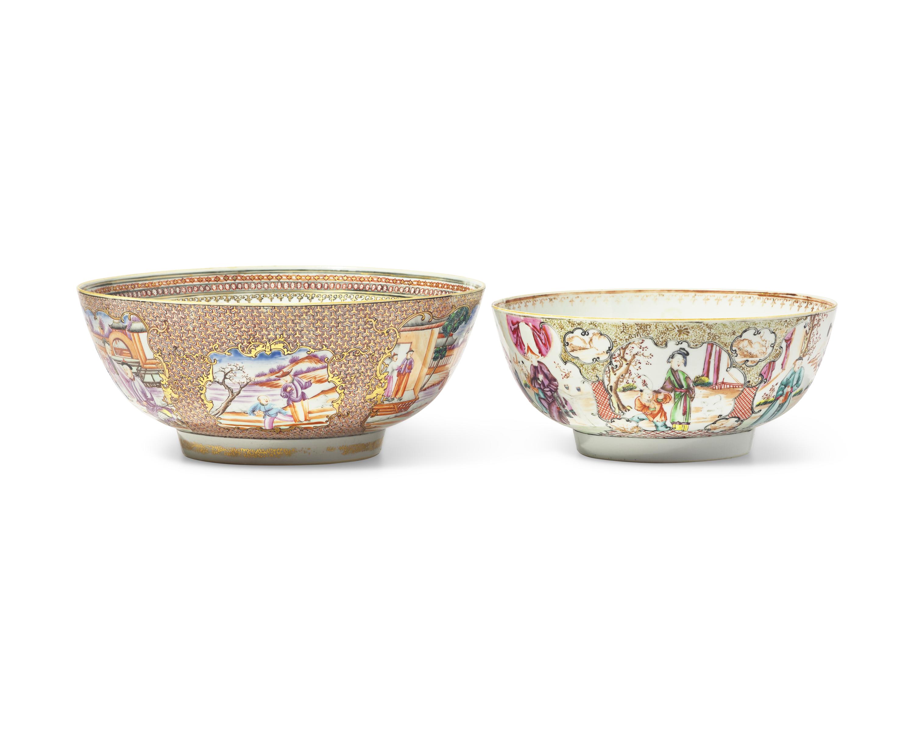 Two Chinese Export Porcelain Famille Rose Punch Bowls