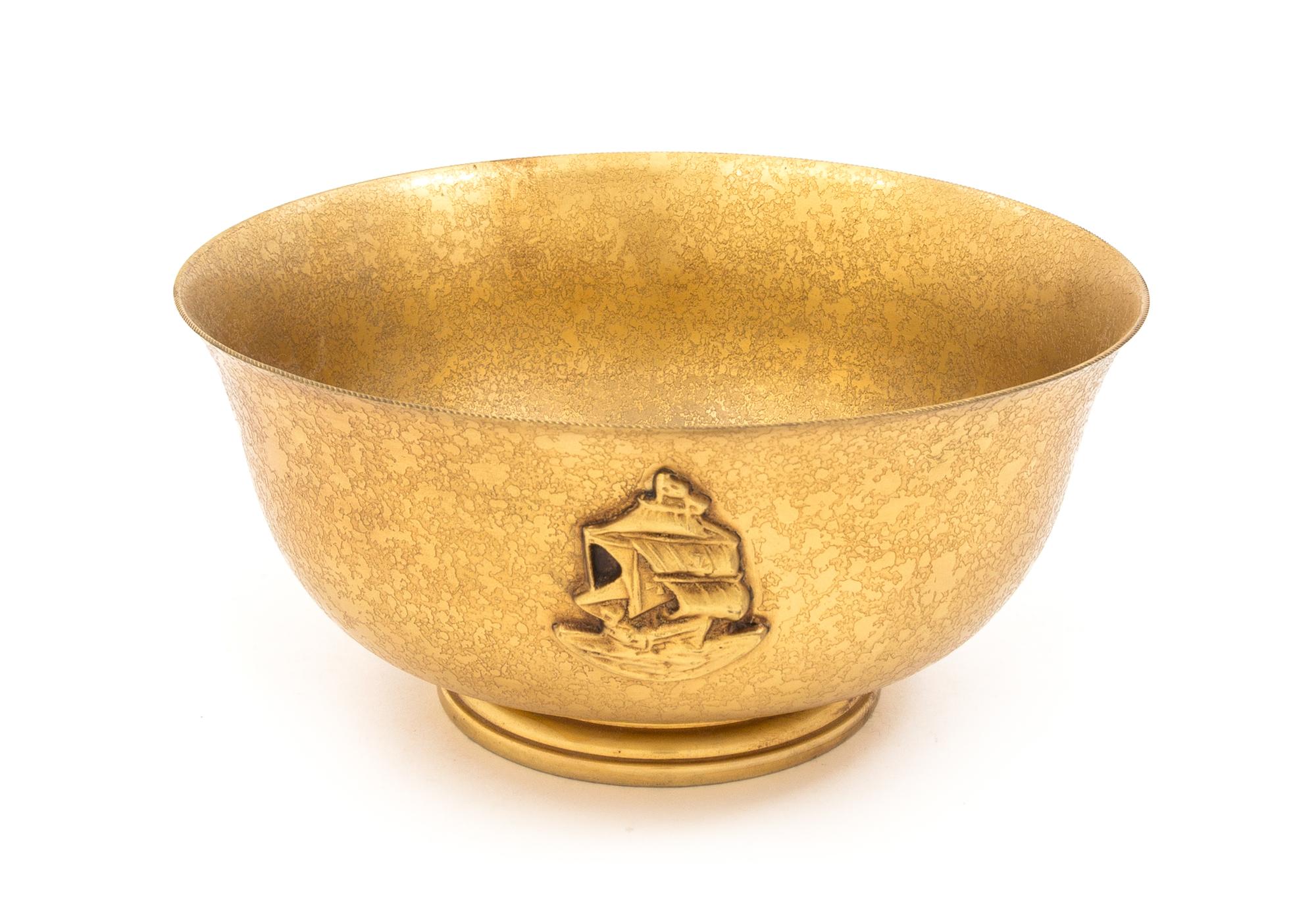A Tiffany Furnaces Gilt Bronze Bowl Diameter 8 1/4 inches.