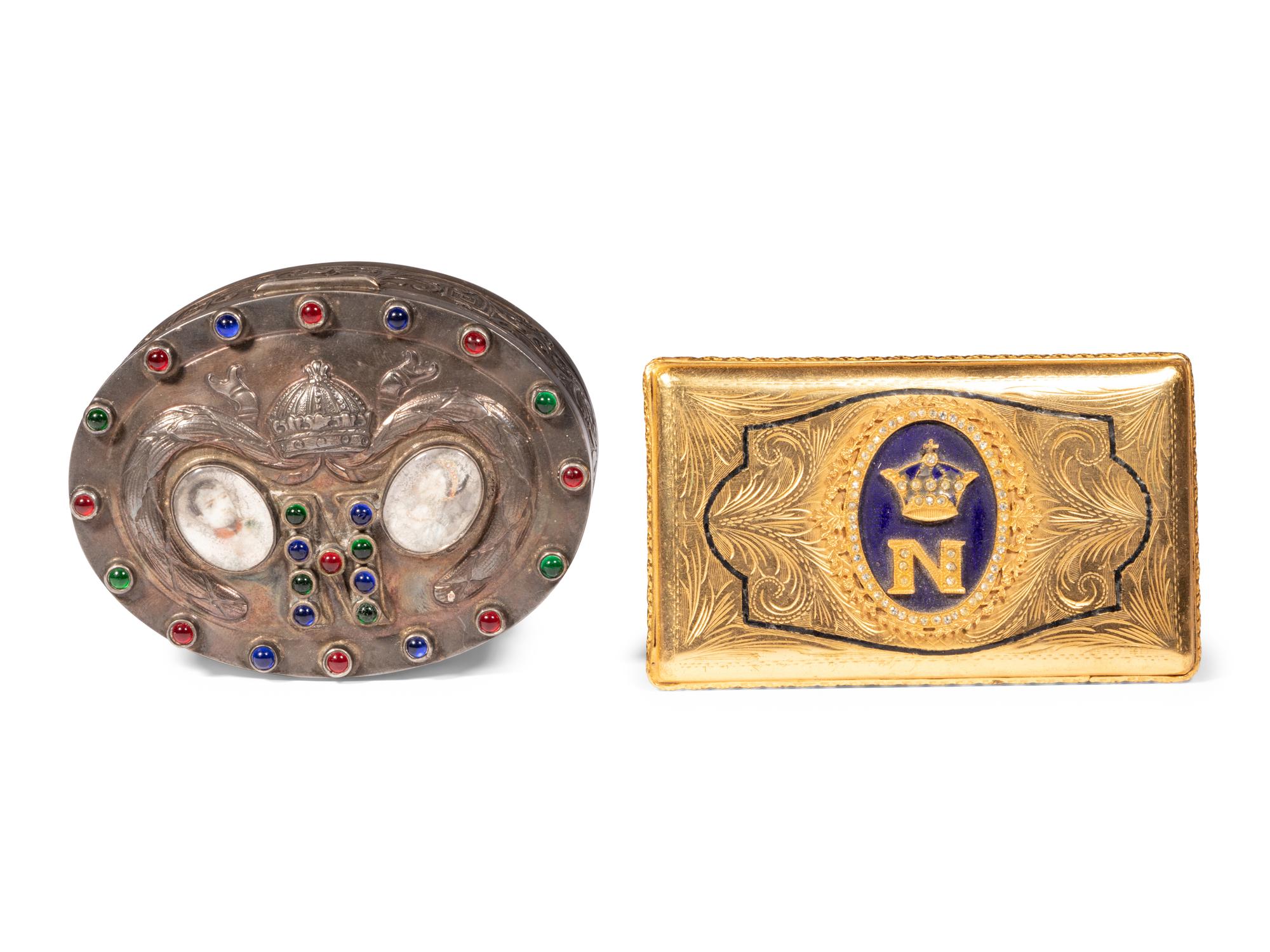 An English Silver Box, an Italian Gilt Metal Box and a Patinated Metal Table Casket