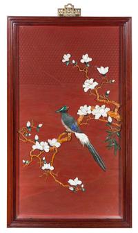 A Large Chinese Hardstone Mounted Cinnabar Panel EARLY 20TH CENTURY 36 1/4 x 20 1/4 inches. — EARLY 20TH CENTURY