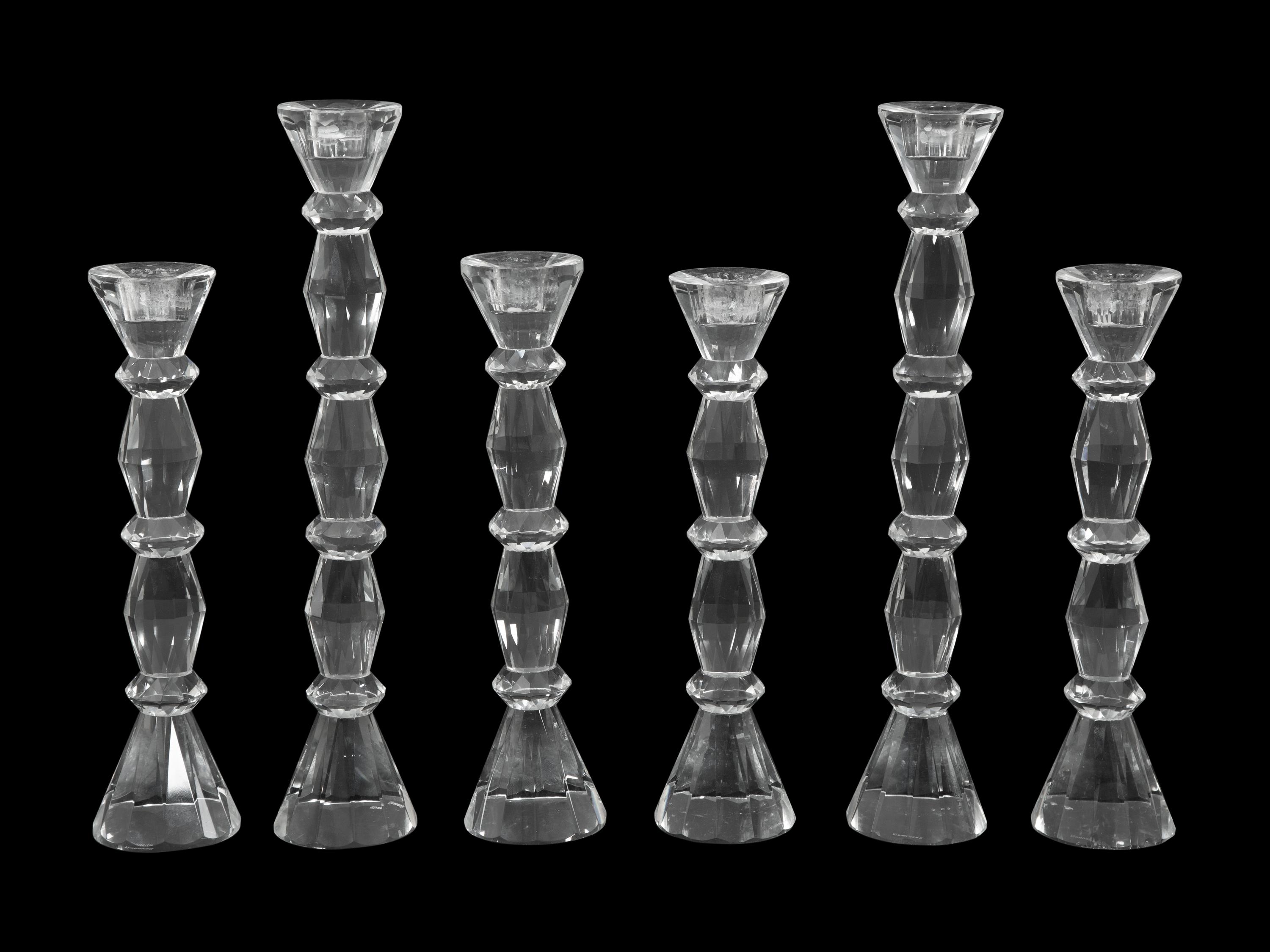 Six Cut Crystal Candlesticks