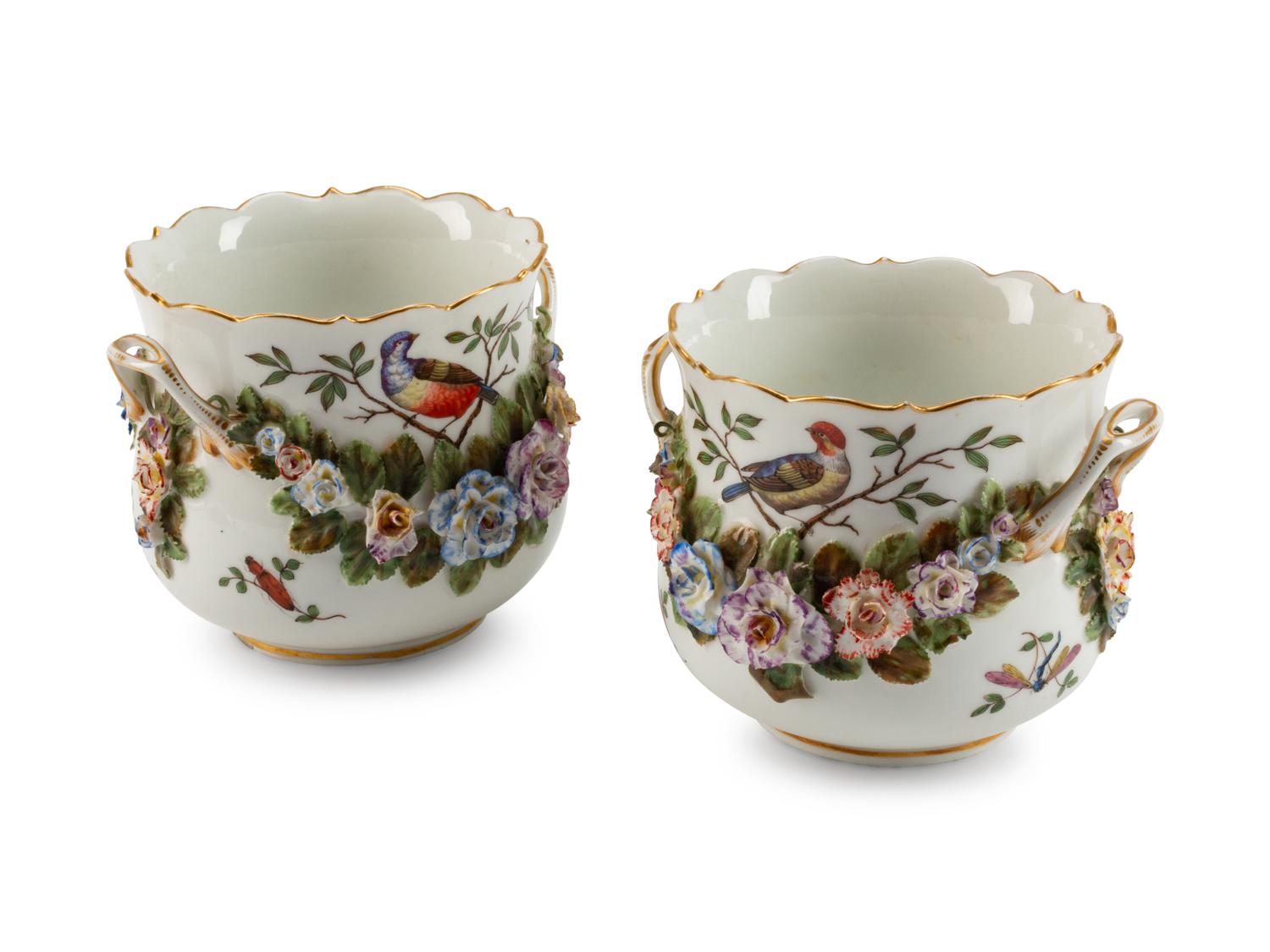 A Pair of German Porcelain Two-Handled Cache Pots — 19TH CENTURY
