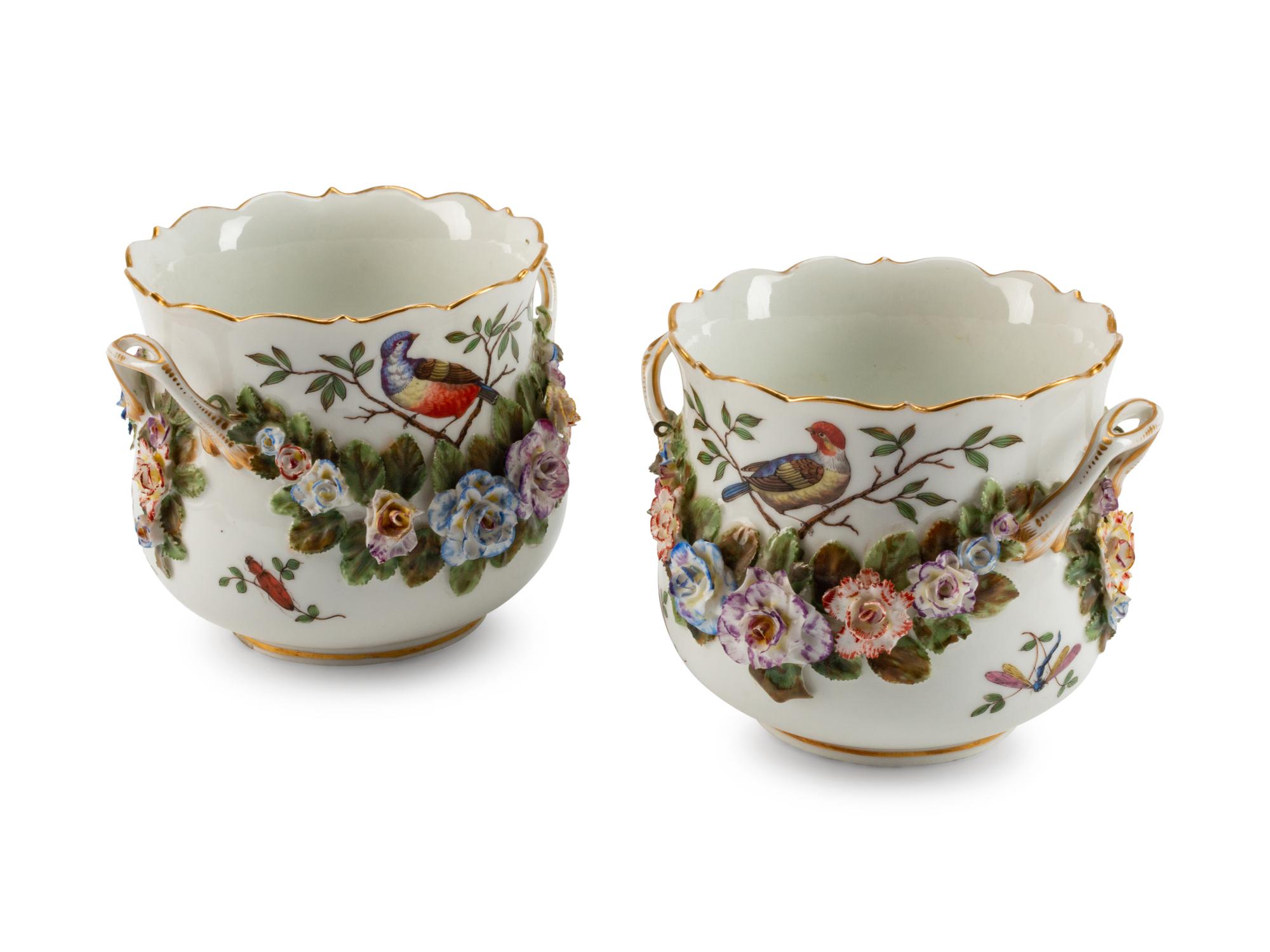 A Pair of German Porcelain Two-Handled Cache Pots — 19TH CENTURY